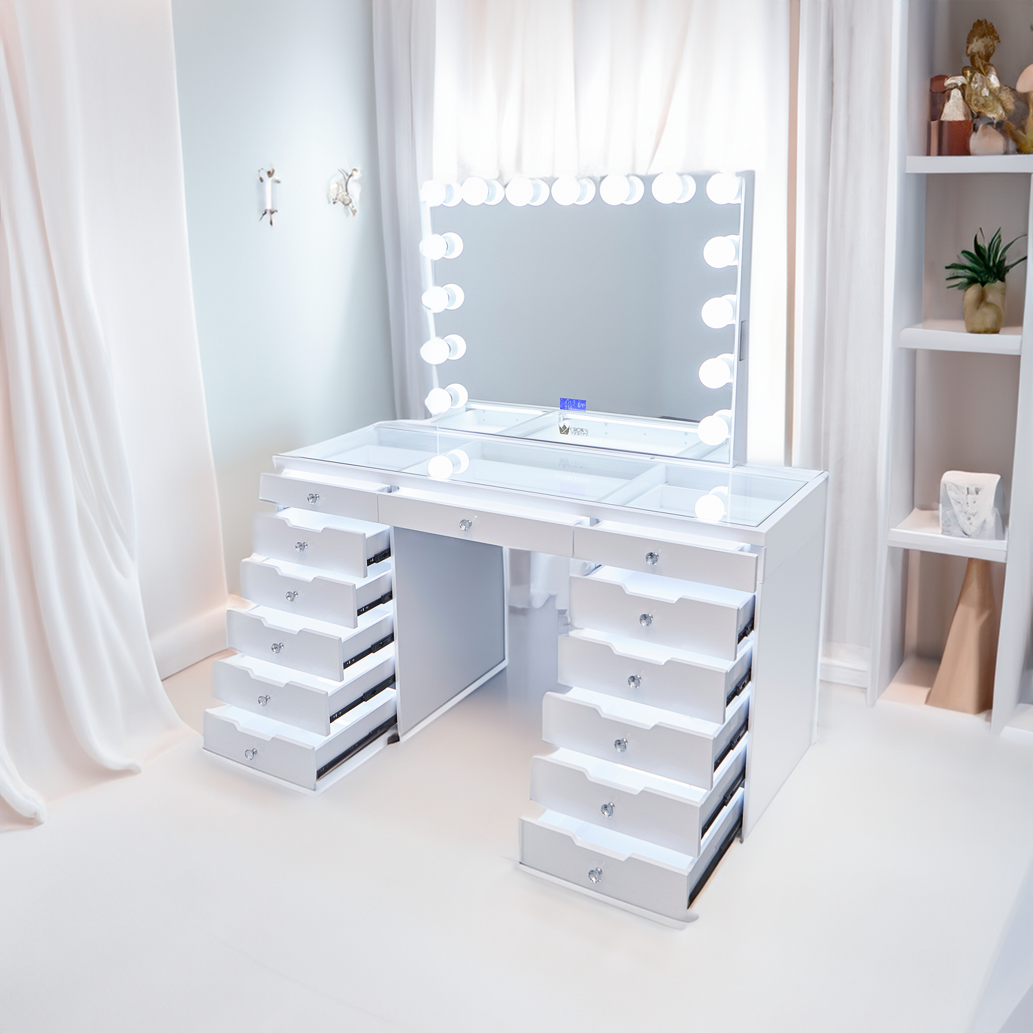 Juliette Hollywood Makeup Vanity Station - White - Crown Vanity