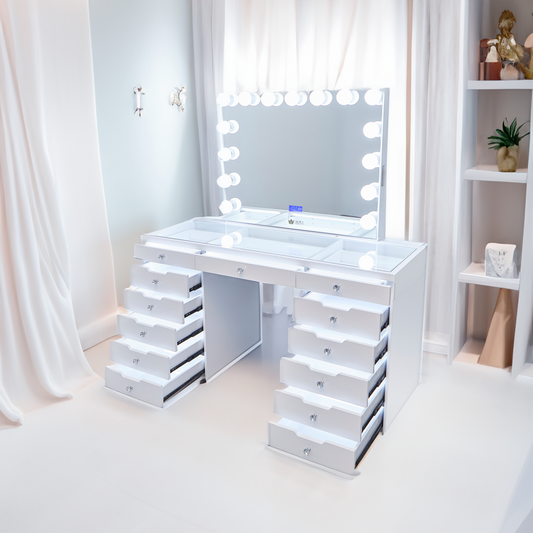 Juliette Hollywood Makeup Vanity Station - White - Crown Vanity