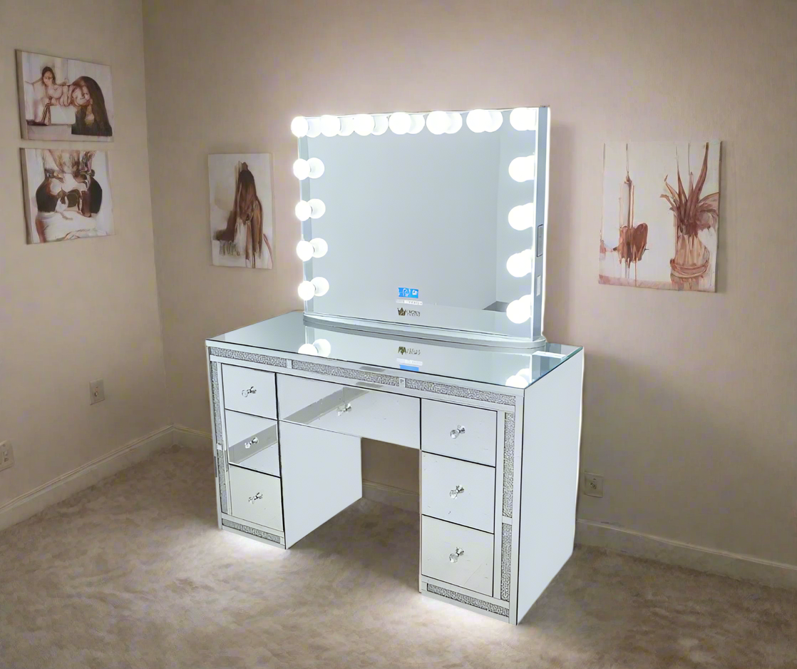 Camila Hollywood Makeup Vanity Station - Silver - Crown Vanity