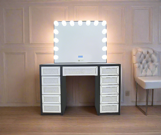 Jennifer Hollywood Makeup Vanity Station - Black - Crown Vanity