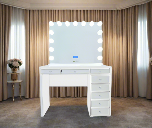 Kelly Hollywood Makeup Vanity Station - White - Crown Vanity
