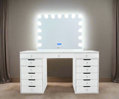 Marilyn Hollywood Makeup Vanity Station - White Crystal - Crown Vanity