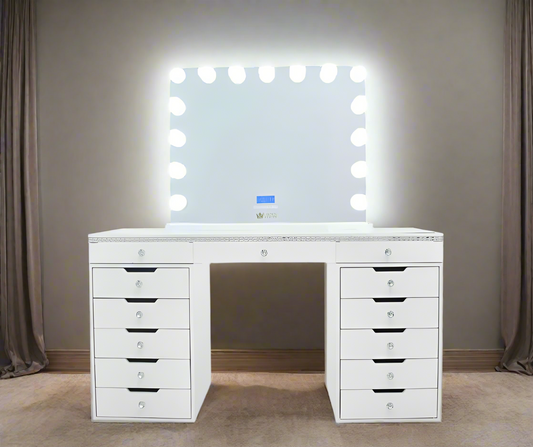 Marilyn Hollywood Makeup Vanity Station - White Crystal - Crown Vanity