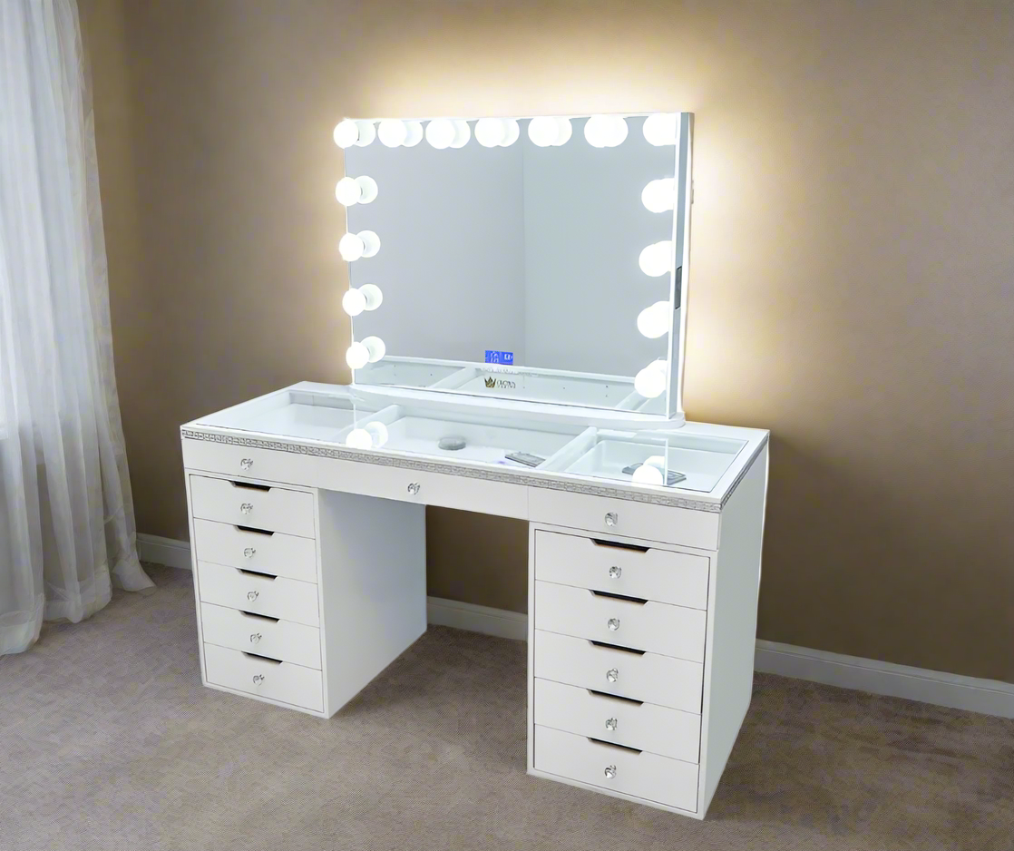 Marilyn Hollywood Makeup Vanity Station - White Crystal - Crown Vanity