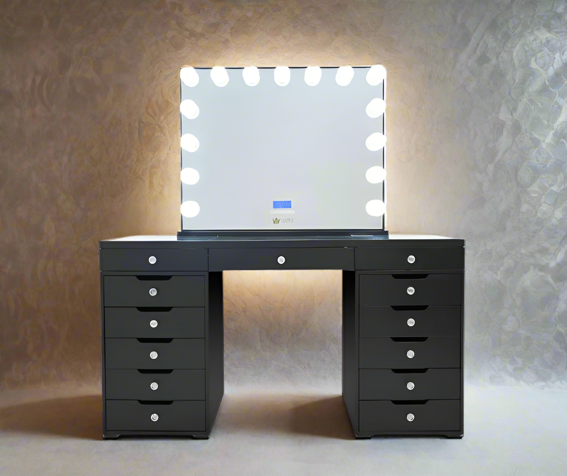 Michelle Hollywood Makeup Vanity Station - Black - Crown Vanity