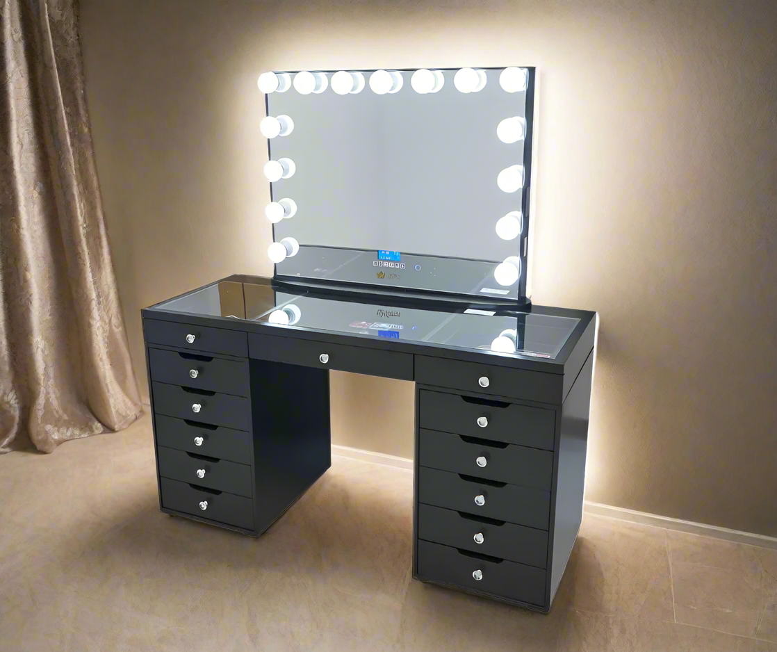 Michelle Hollywood Makeup Vanity Station - Black - Crown Vanity