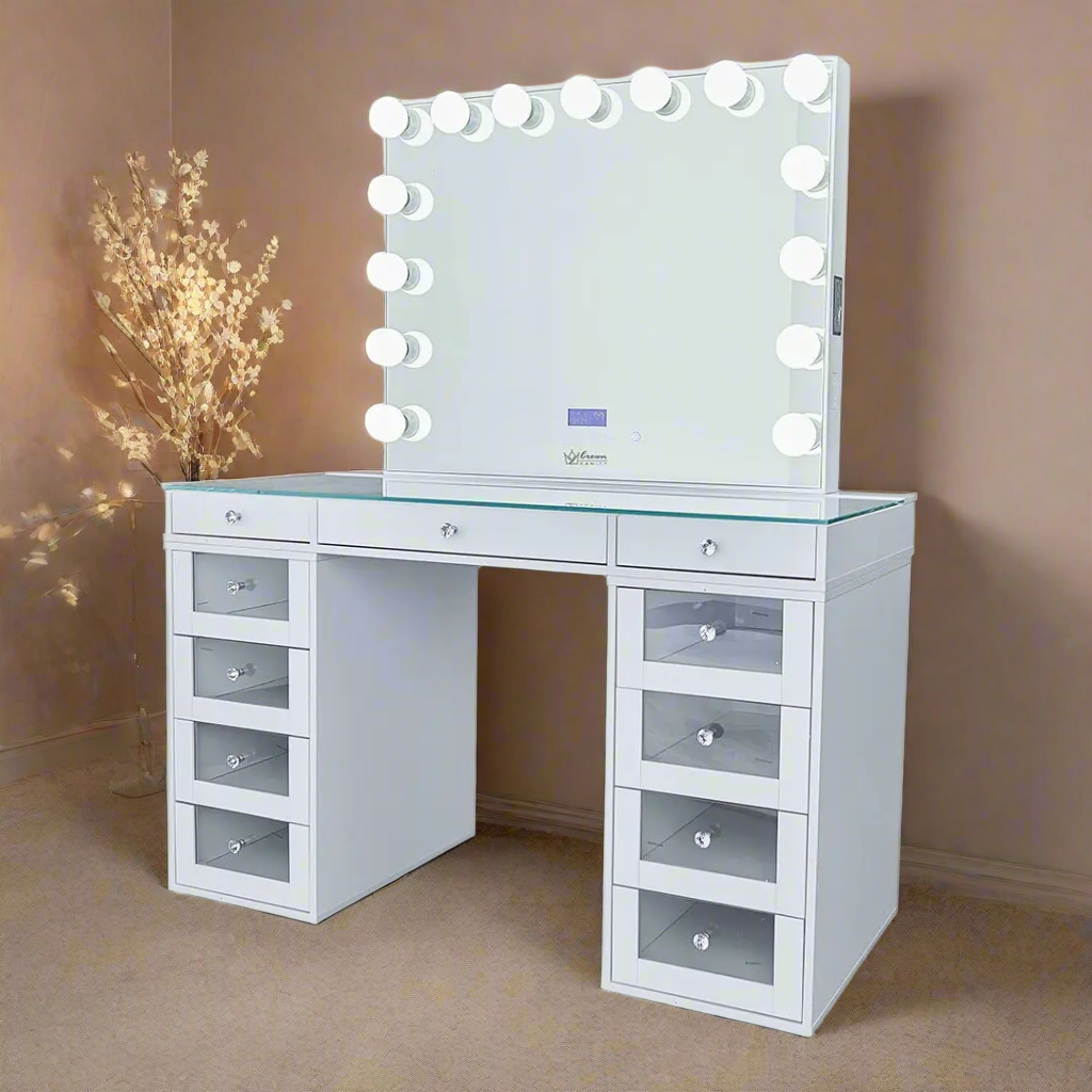 Slaystation 2.0 Hollywood Makeup Vanity Clear Drawers - White - Crown Vanity