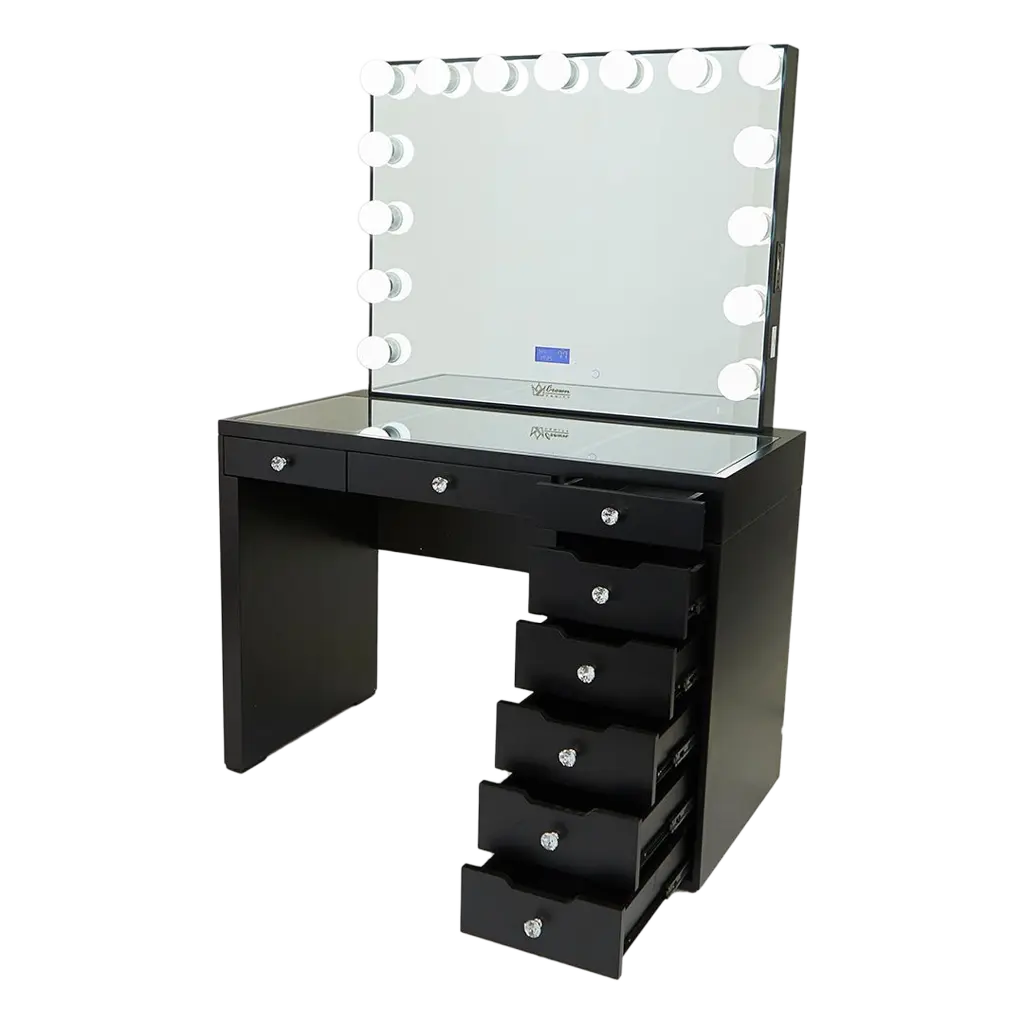 Vera Hollywood Makeup Vanity Station - Black - Crown Vanity