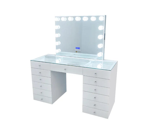 Angelina Glass Top Vanity Station White - Crown Vanity impressions vanity