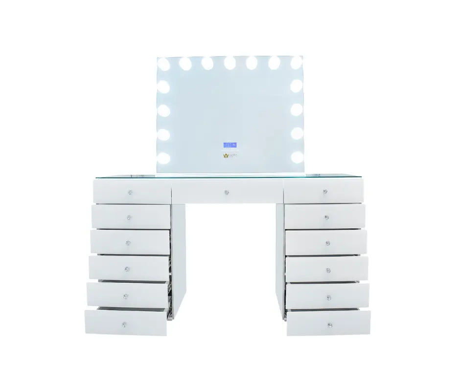 Angelina Glass Top Vanity Station White - Crown Vanity impressions vanity
