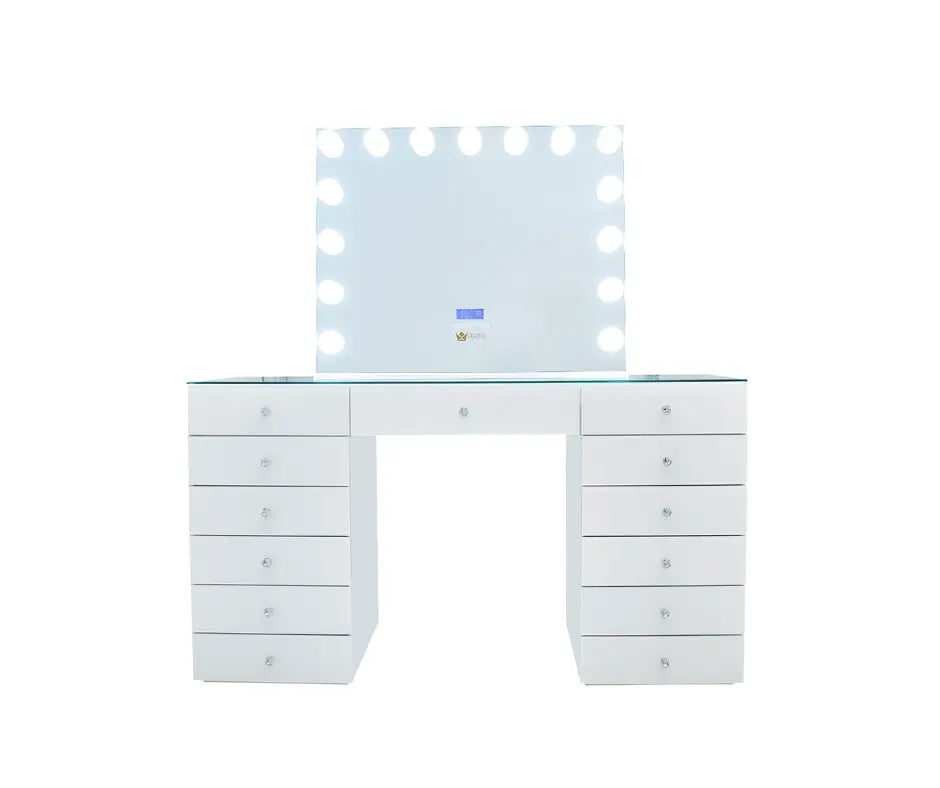 Angelina Glass Top Vanity Station White - Crown Vanity impressions vanity
