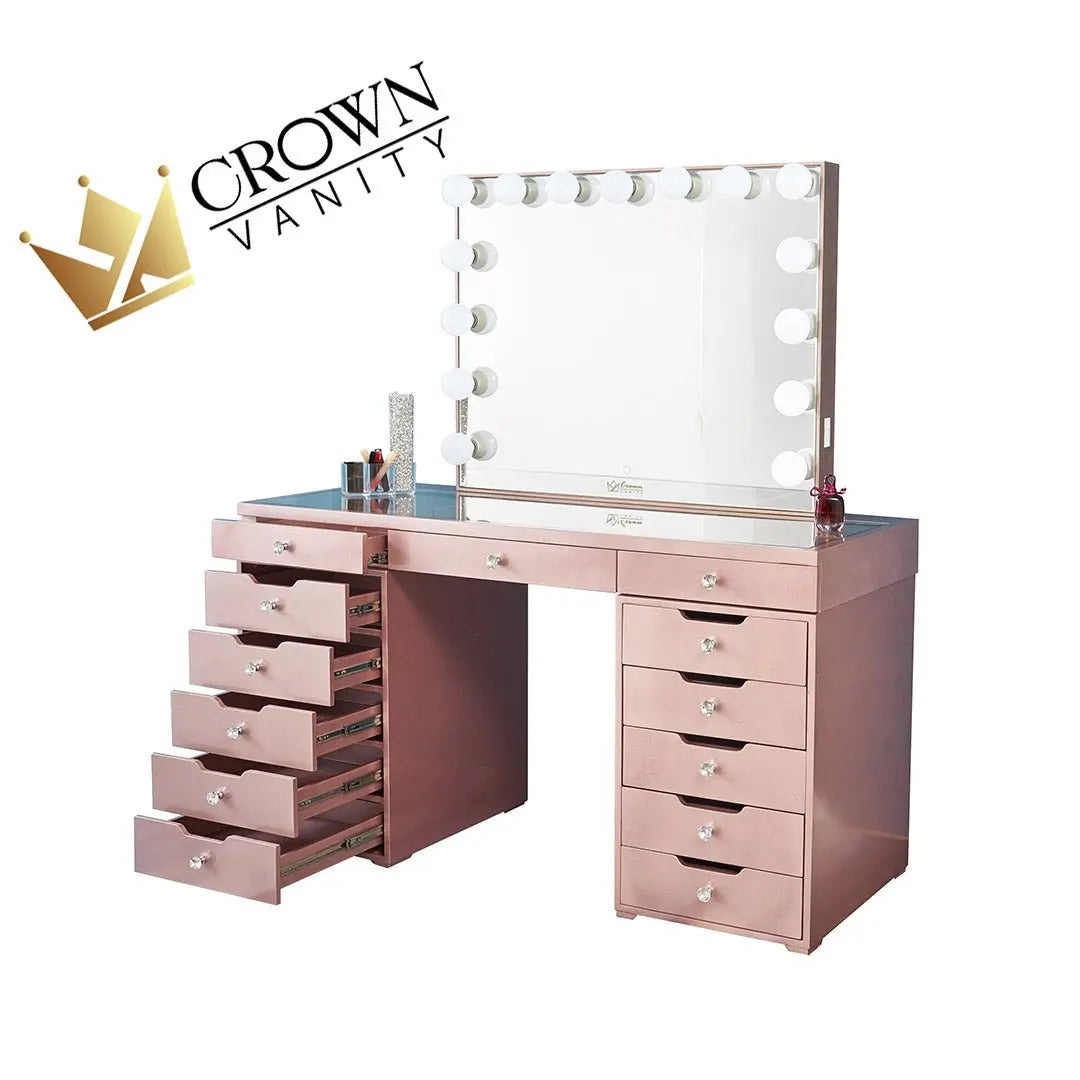 Beyonce “Pink Panther” Hollywood Makeup Vanity Station - Rose Gold finsh - Crown Vanity