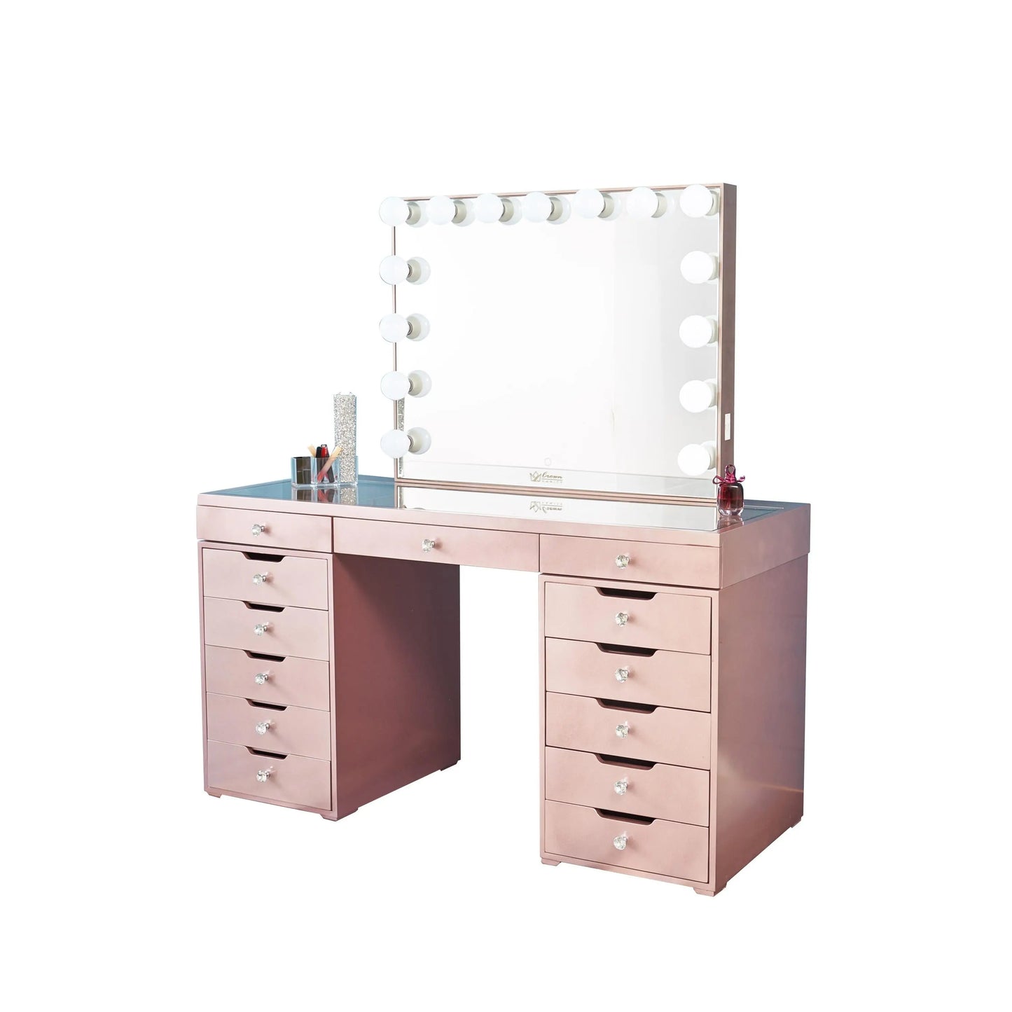 Beyonce “Pink Panther” Hollywood Makeup Vanity Station - Rose Gold finsh - Crown Vanity