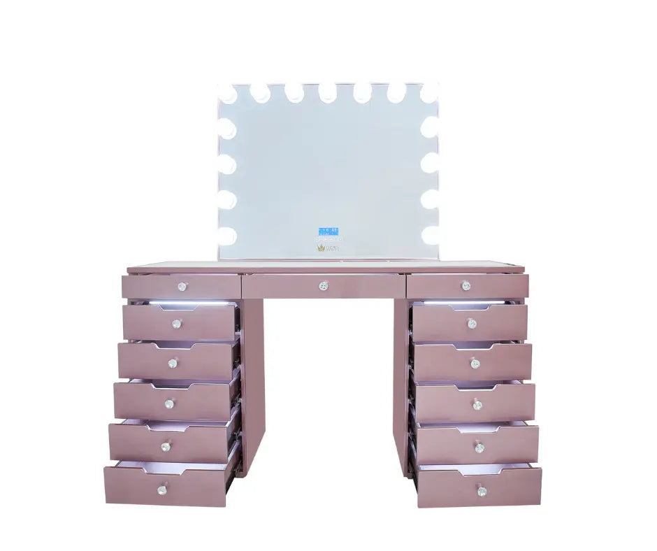 Beyonce “Pink Panther” Hollywood Makeup Vanity Station - Rose Gold finsh - Crown Vanity