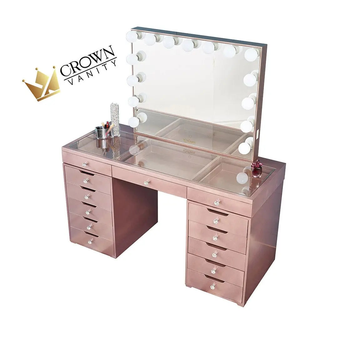 Beyonce “Pink Panther” Hollywood Makeup Vanity Station - Rose Gold finsh - Crown Vanity