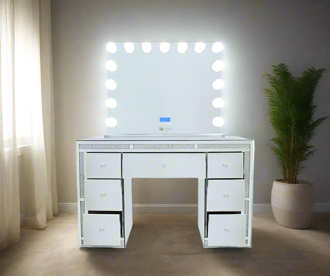 Camila Hollywood Makeup Vanity Station - Silver - Crown Vanity