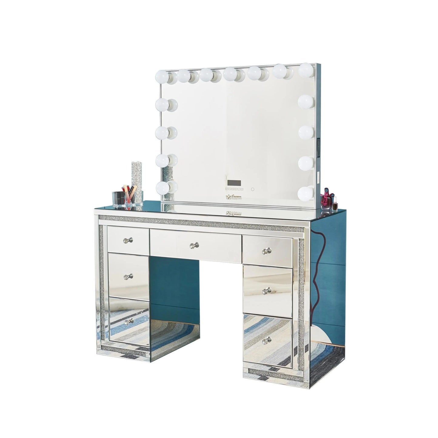 Camila Hollywood Makeup Vanity Station - Silver - Crown Vanity