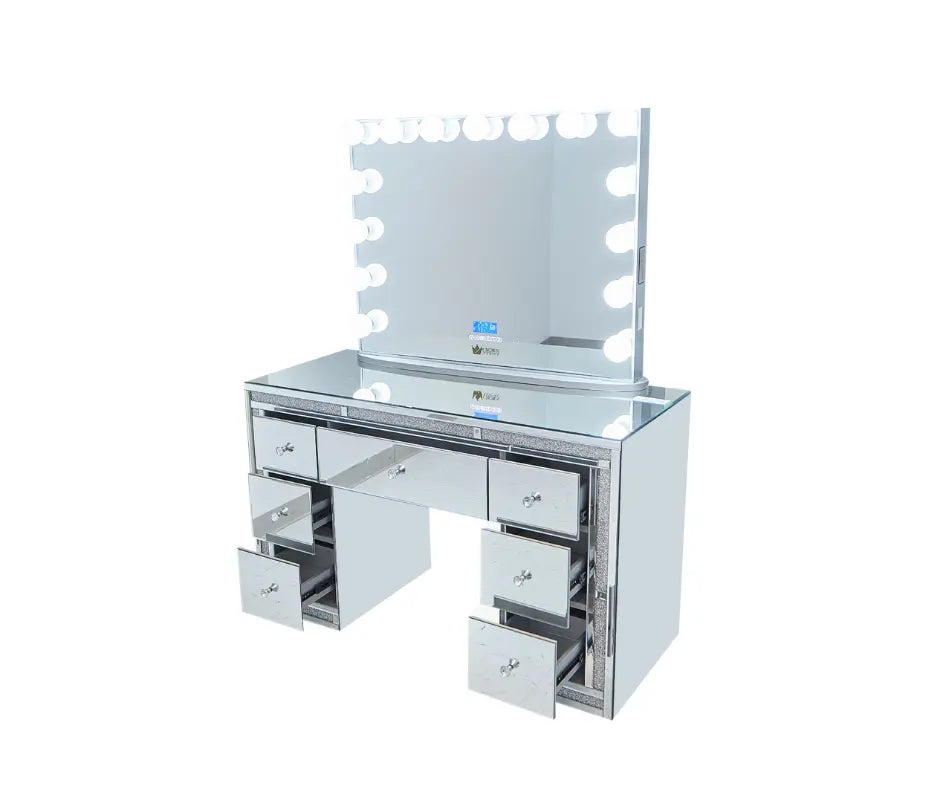 Camila Hollywood Makeup Vanity Station - Silver - Crown Vanity