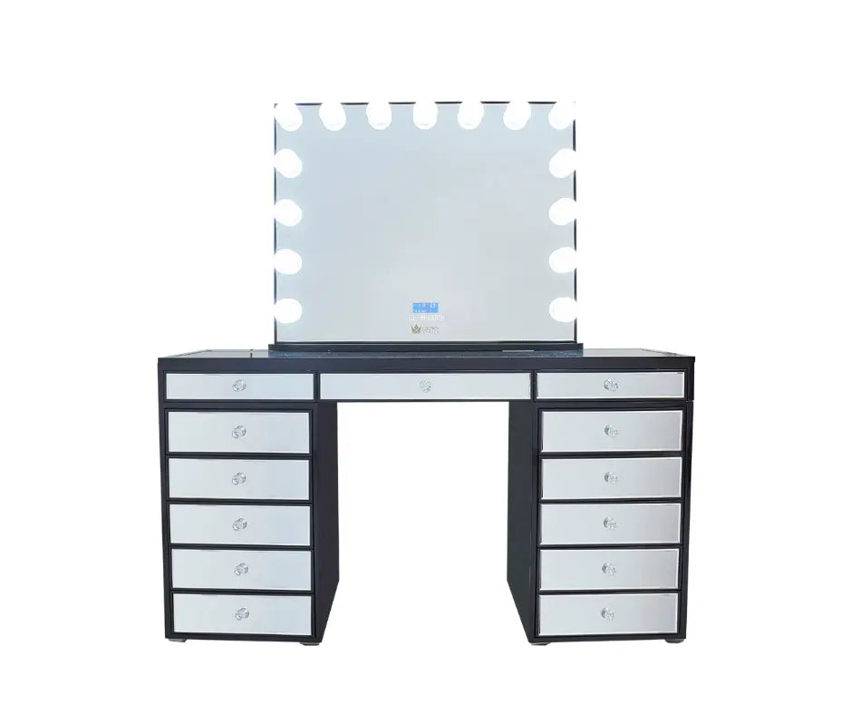 Eva Mirrored Hollywood Makeup Vanity Station - Black - Crown Vanity