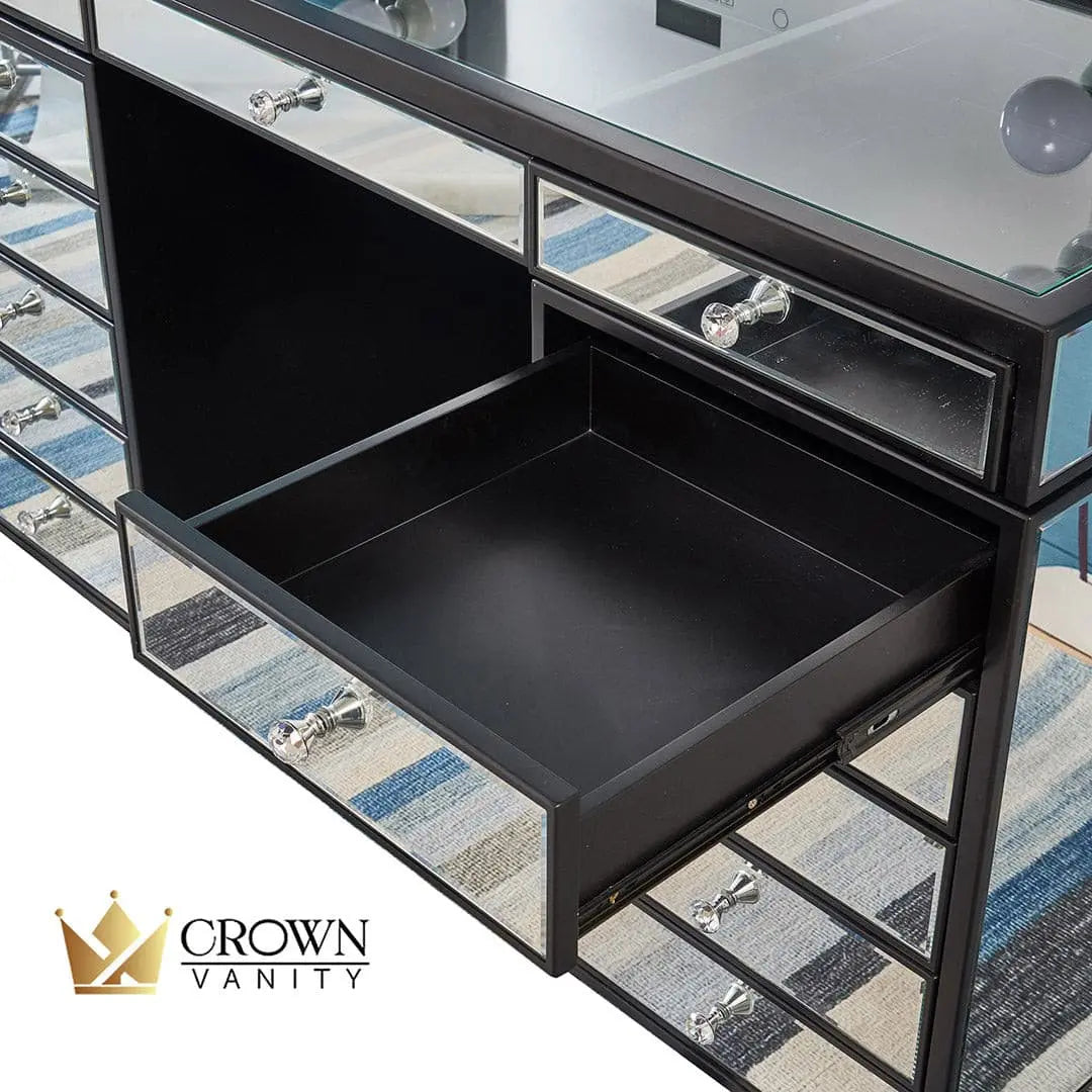 Eva Mirrored Hollywood Makeup Vanity Station - Black - Crown Vanity