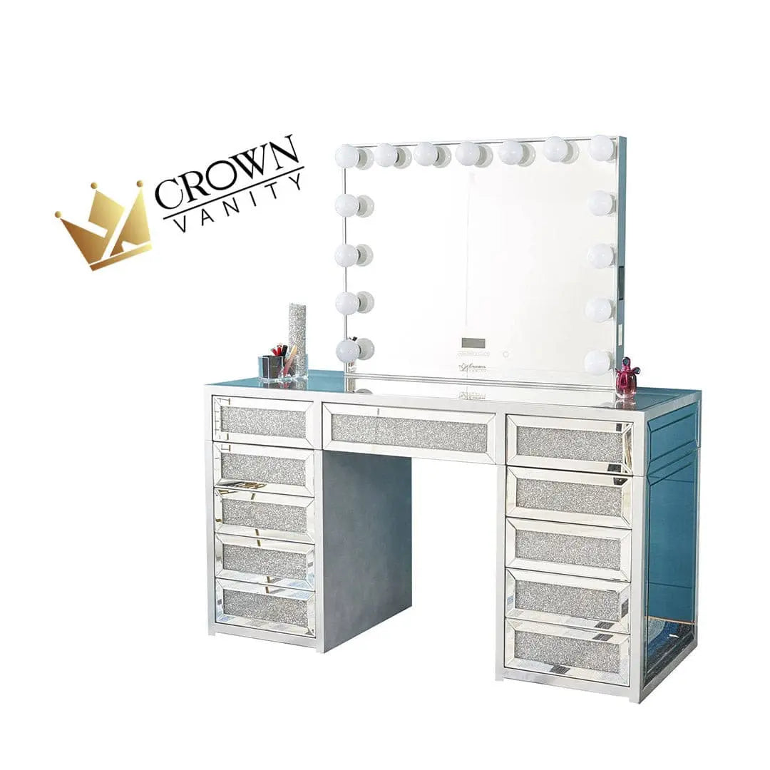 Selena Hollywood Makeup Vanity Station - Silver - Crown Vanity
