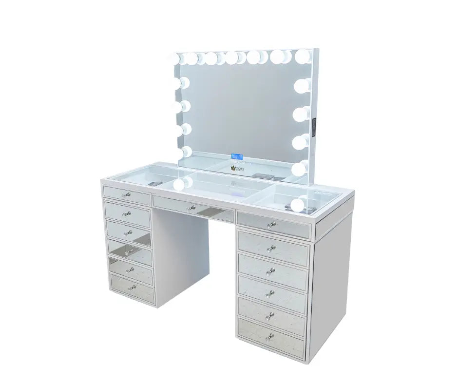 Sofia Mirrored Hollywood Makeup Vanity Station - White - Crown Vanity