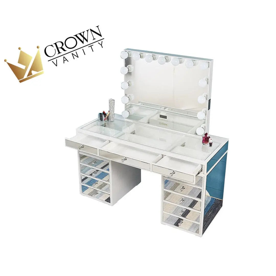 Sofia Mirrored Hollywood Makeup Vanity Station - White - Crown Vanity
