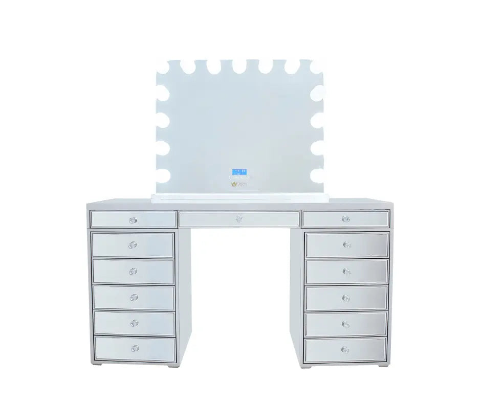 Sofia Mirrored Hollywood Makeup Vanity Station - White - Crown Vanity
