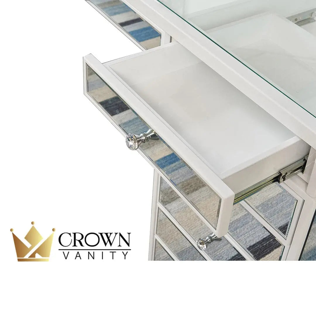 Sofia Mirrored Hollywood Makeup Vanity Station - White - Crown Vanity