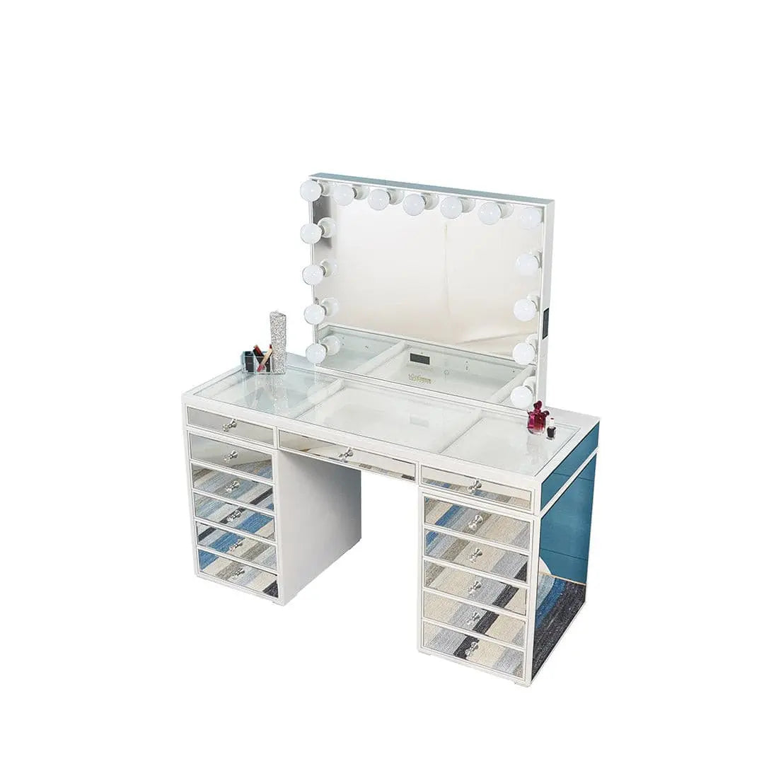 Sofia Mirrored Hollywood Makeup Vanity Station - White - Crown Vanity