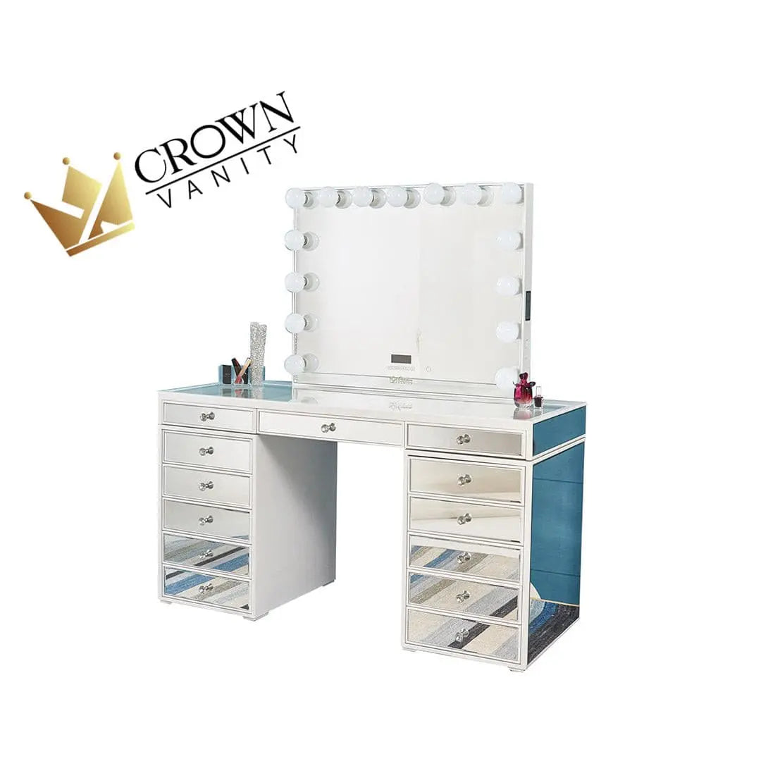 Sofia Mirrored Hollywood Makeup Vanity Station - White - Crown Vanity