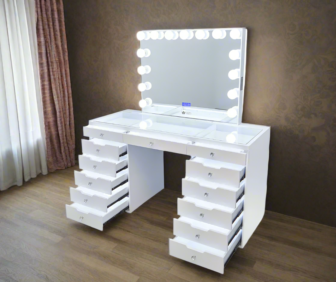 Juliette Hollywood Makeup Vanity Station - White - Crown Vanity