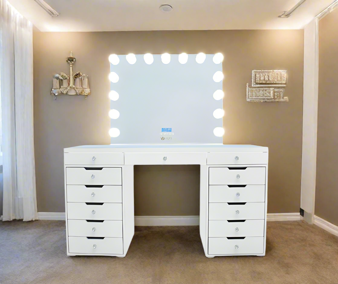 Juliette Hollywood Makeup Vanity Station - White - Crown Vanity