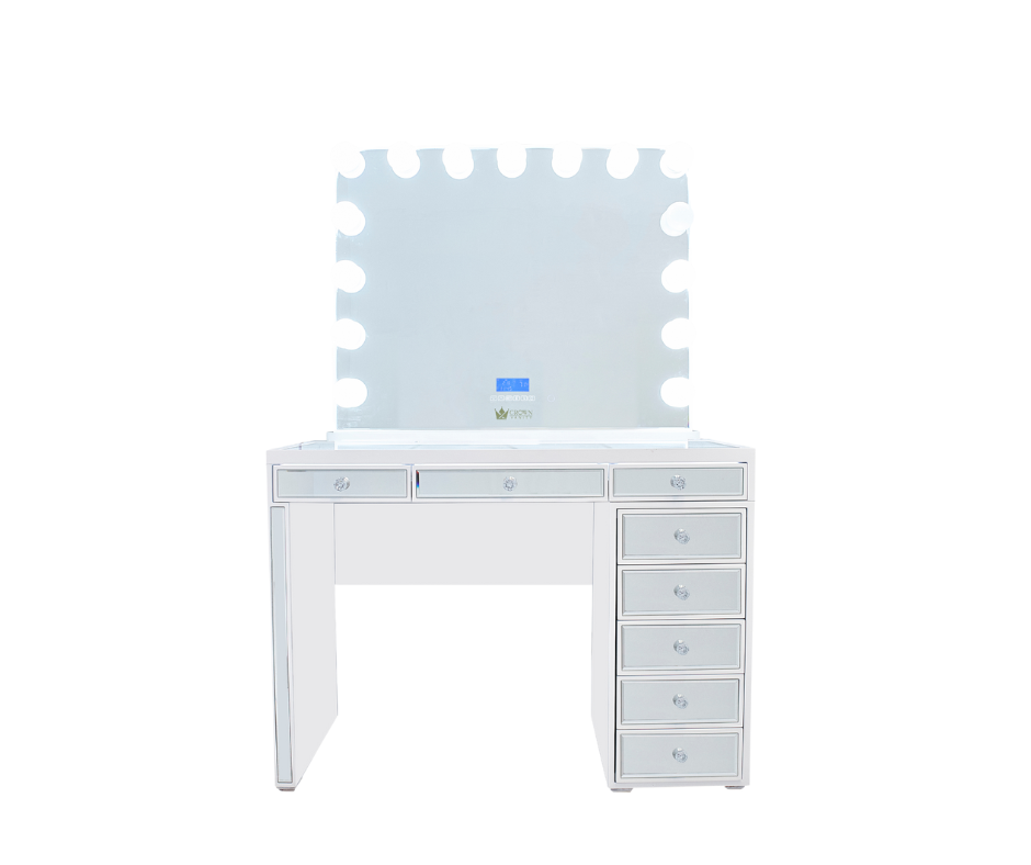 Kelly Hollywood Makeup Vanity Station White - CrownVanity – Crown Vanity