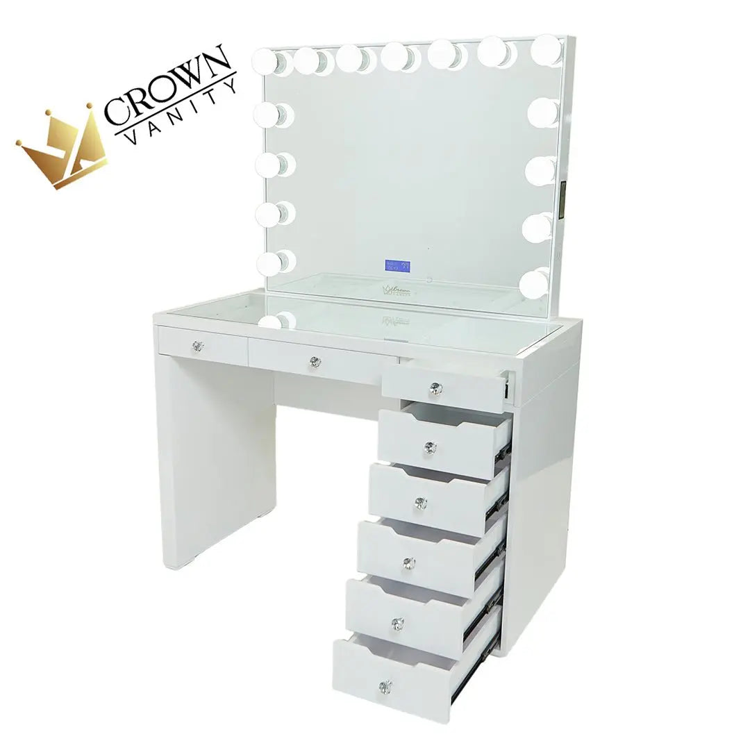 Lily Hollywood Makeup Vanity Station - White - Crown Vanity