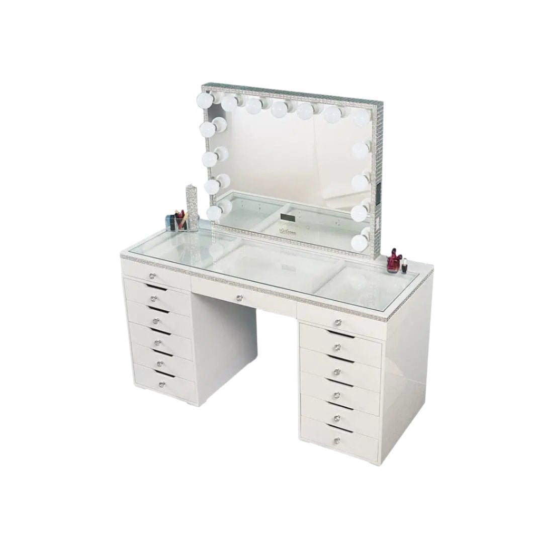 Marilyn Hollywood Makeup Vanity Station - White Crystal - Crown Vanity