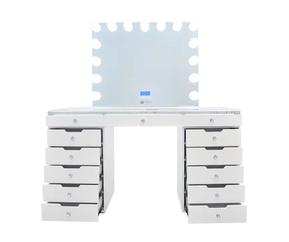Marilyn Hollywood Makeup Vanity Station - White Crystal - Crown Vanity