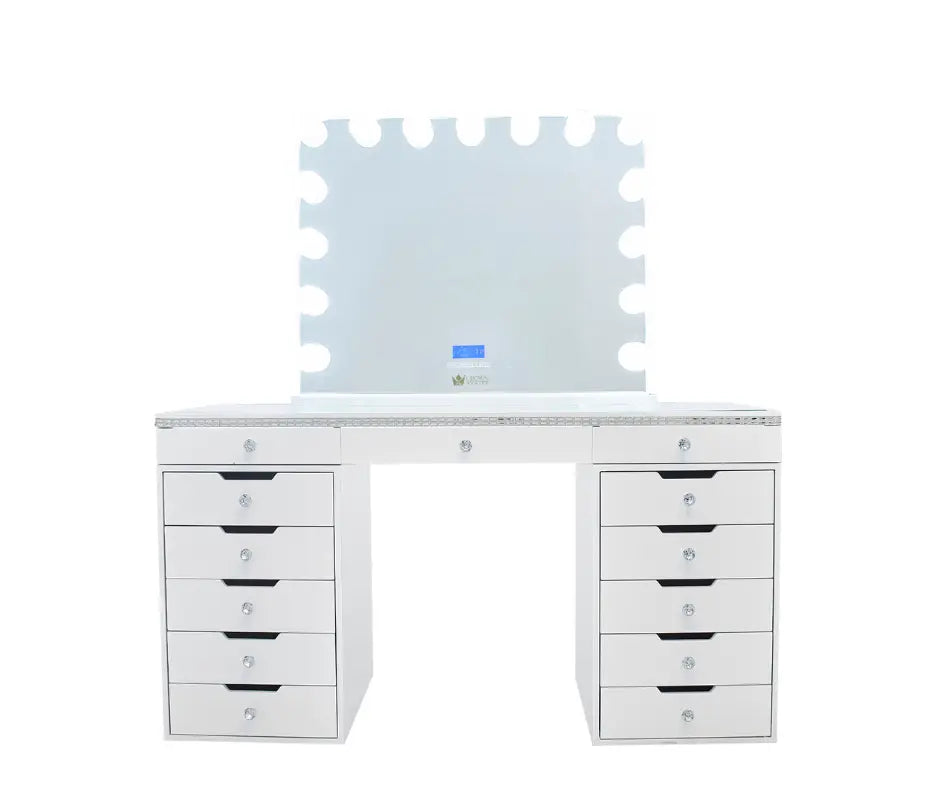 Marilyn Hollywood Makeup Vanity Station - White Crystal - Crown Vanity