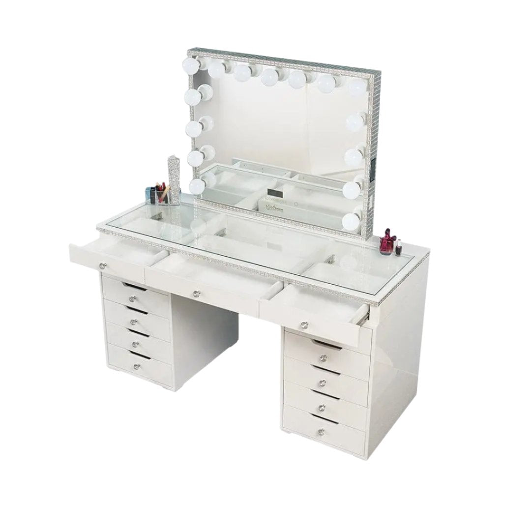 Marilyn Hollywood Makeup Vanity Station - White Crystal - Crown Vanity