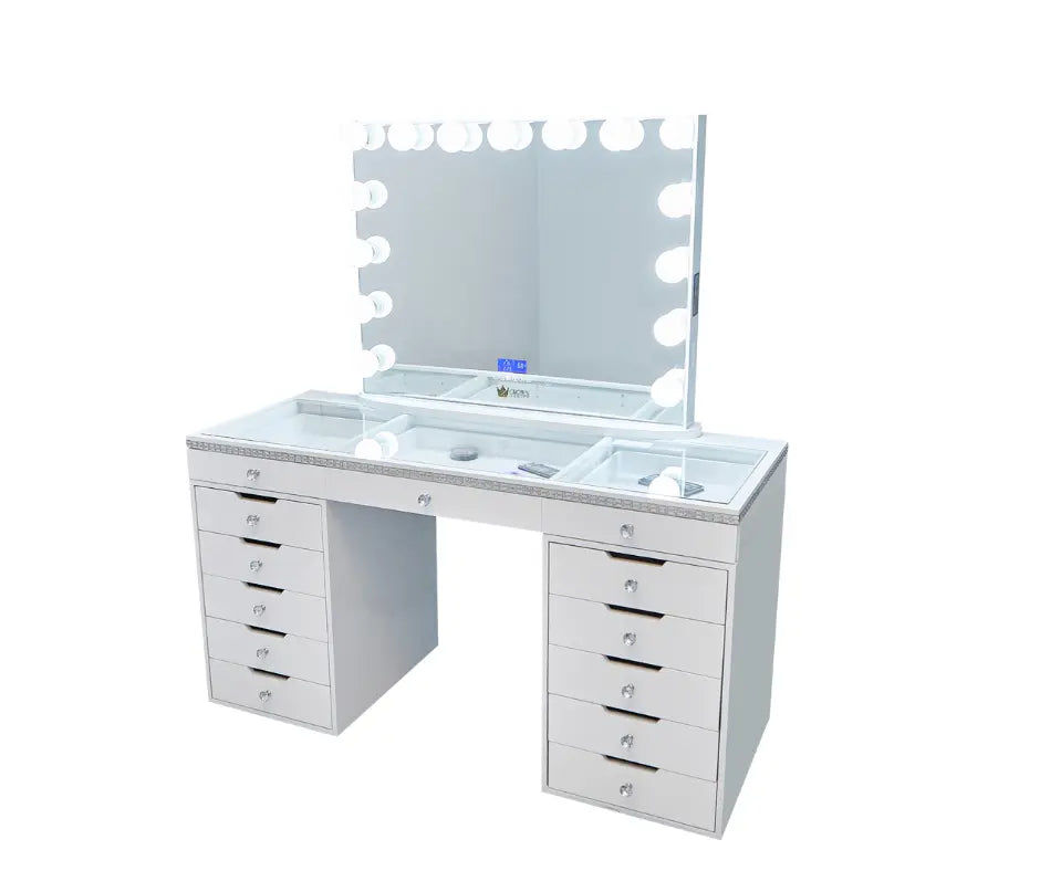 Marilyn Hollywood Makeup Vanity Station - White Crystal - Crown Vanity