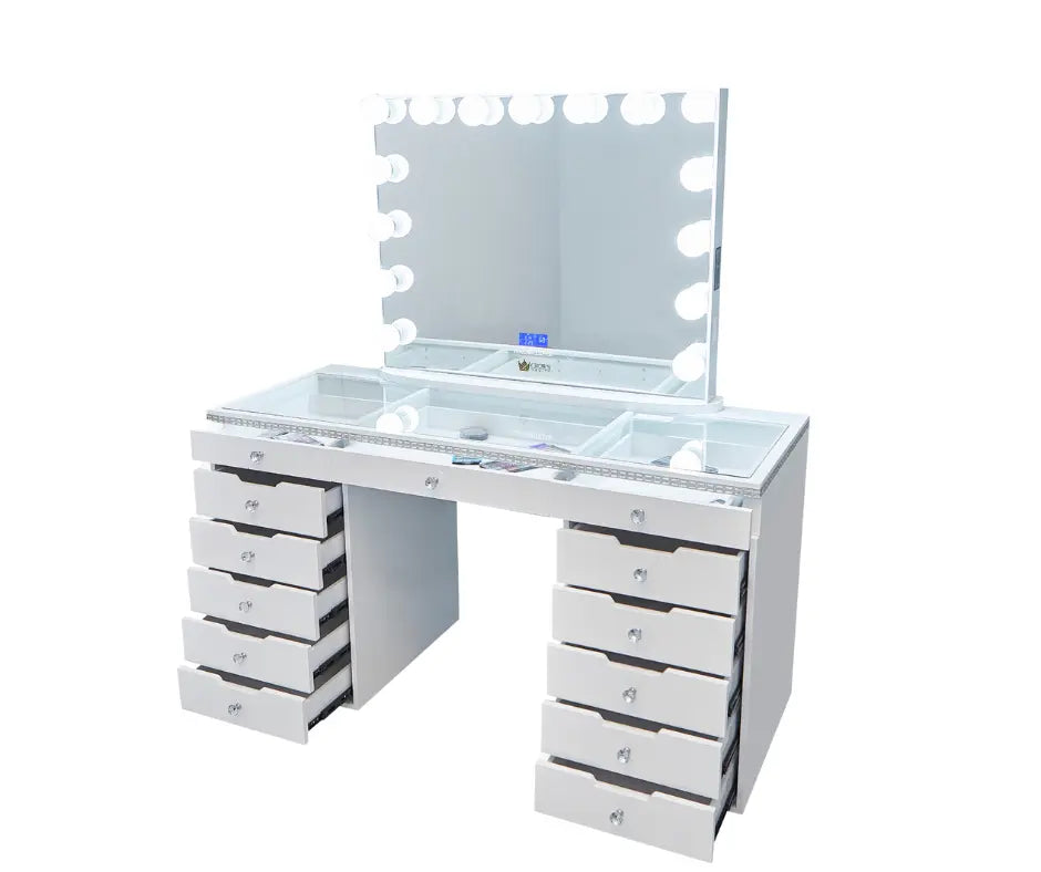Marilyn Hollywood Makeup Vanity Station - White Crystal - Crown Vanity