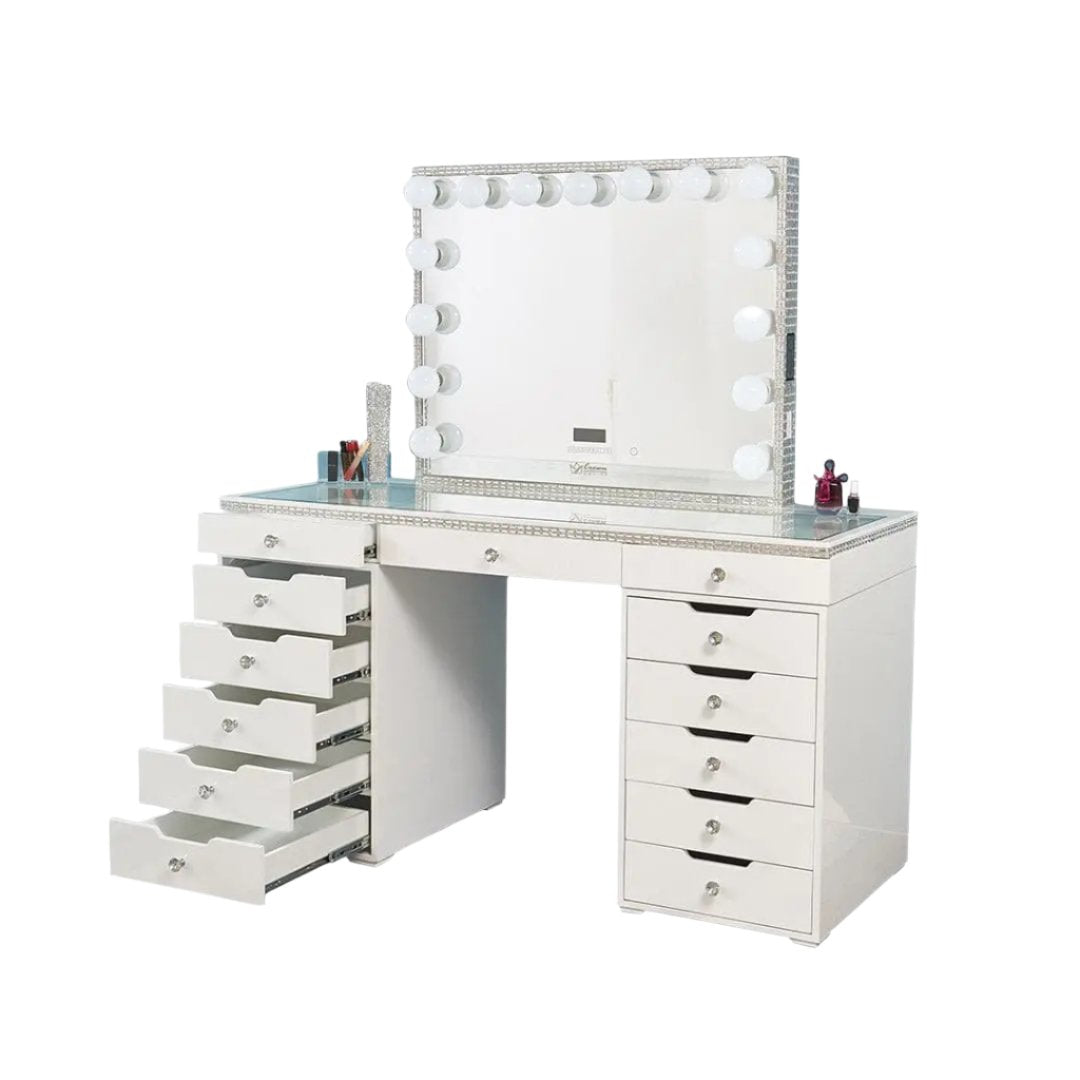 Marilyn Hollywood Makeup Vanity Station - White Crystal - Crown Vanity