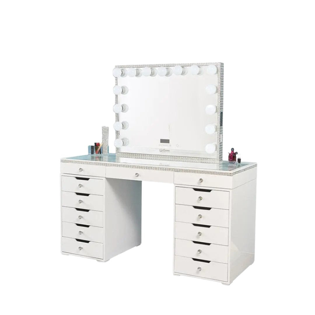 Marilyn Hollywood Makeup Vanity Station - White Crystal - Crown Vanity
