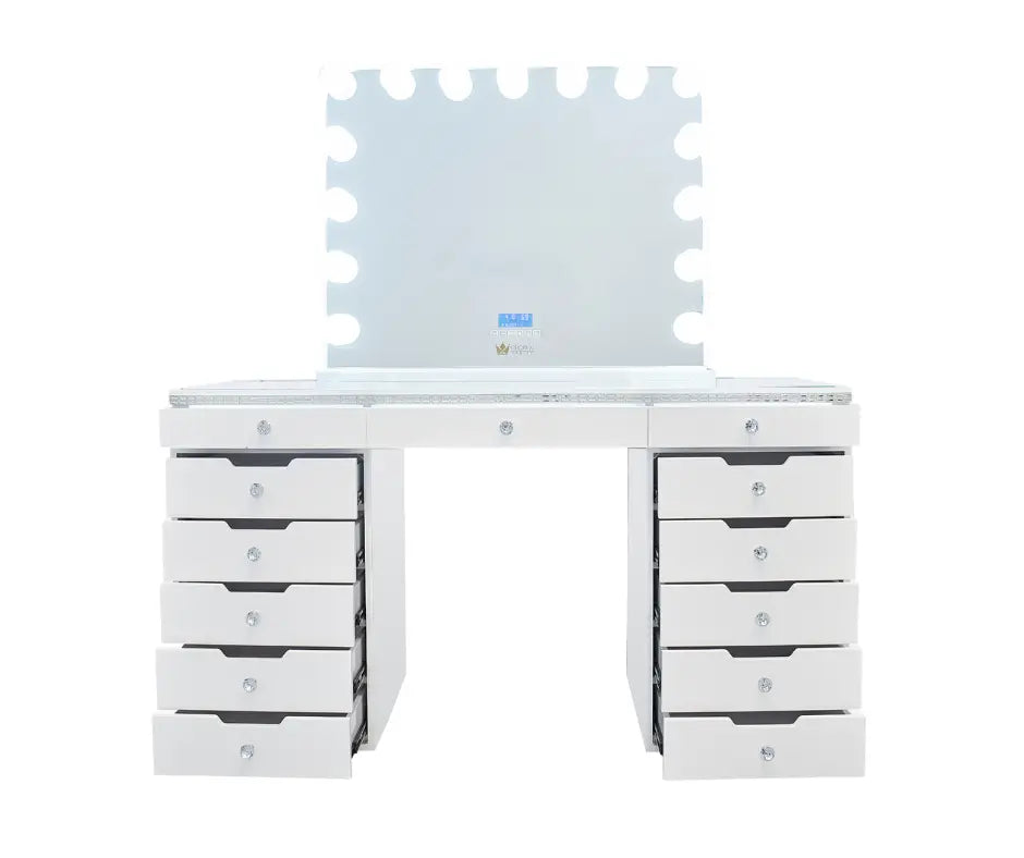 Marilyn Hollywood Makeup Vanity Station - White Crystal - Crown Vanity