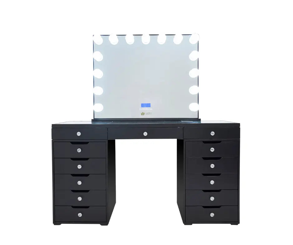 Michelle Hollywood Makeup Vanity Station - Black - Crown Vanity