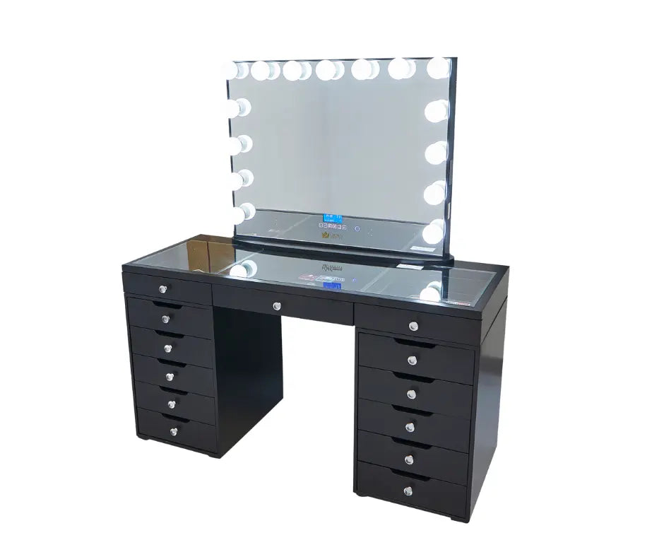 Michelle Hollywood Makeup Vanity Station - Black - Crown Vanity