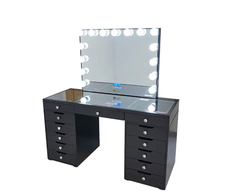 Michelle Hollywood Makeup Vanity Station - Black - Crown Vanity