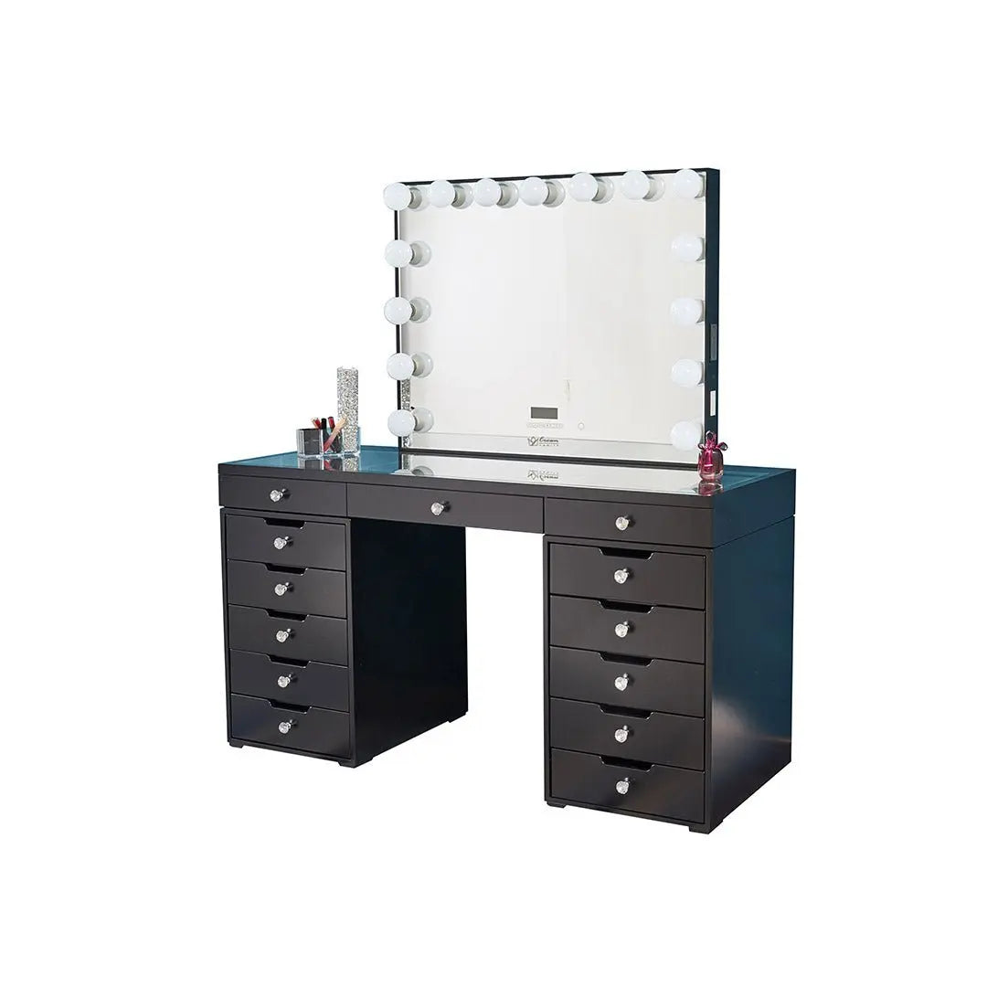 Michelle Hollywood Makeup Vanity Station - Black - Crown Vanity