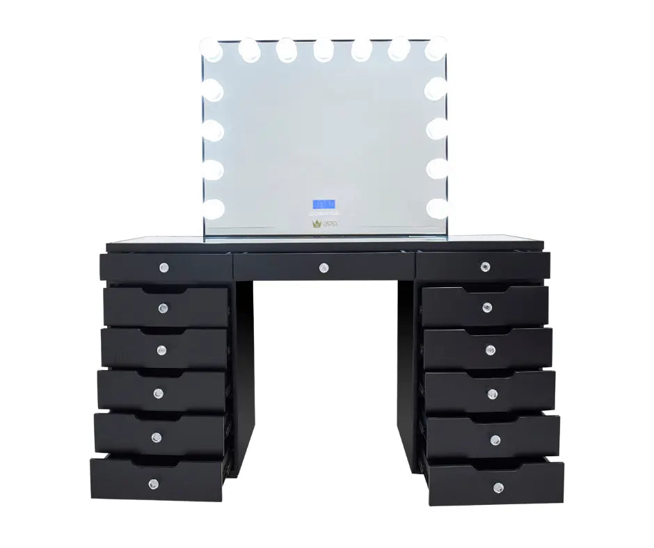 Michelle Hollywood Makeup Vanity Station - Black - Crown Vanity