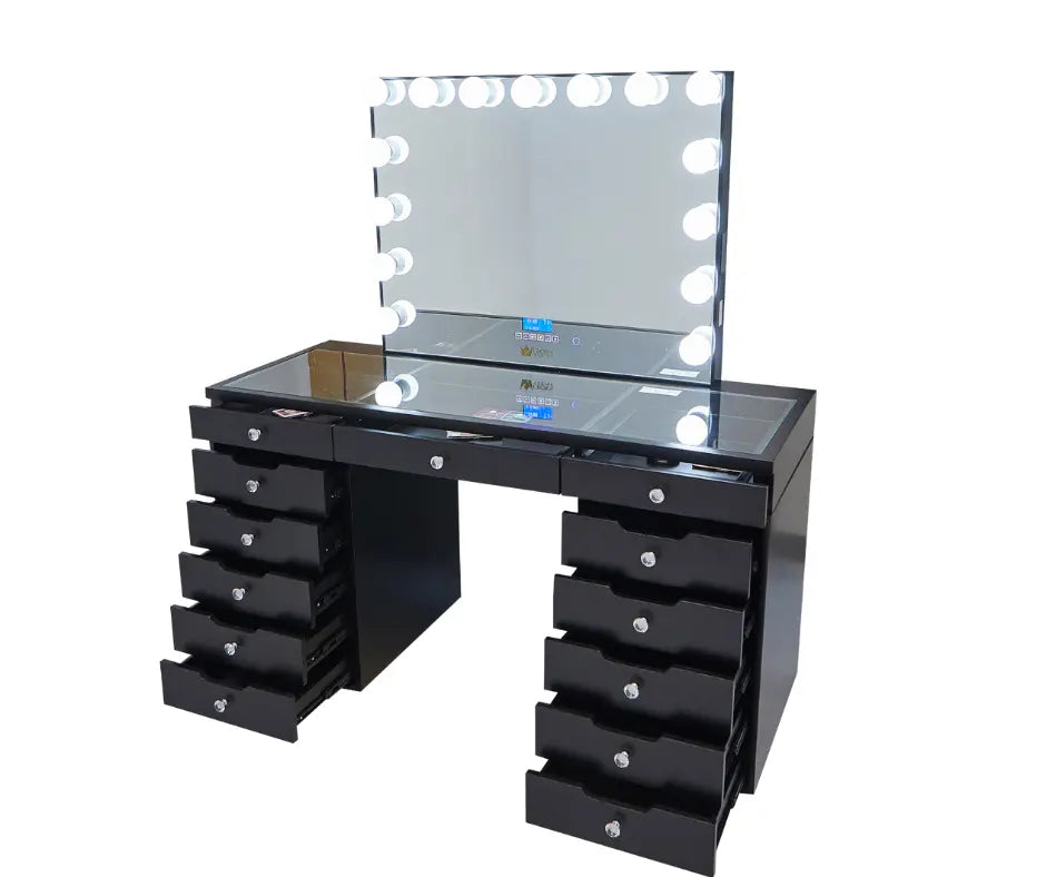 Michelle Hollywood Makeup Vanity Station - Black - Crown Vanity